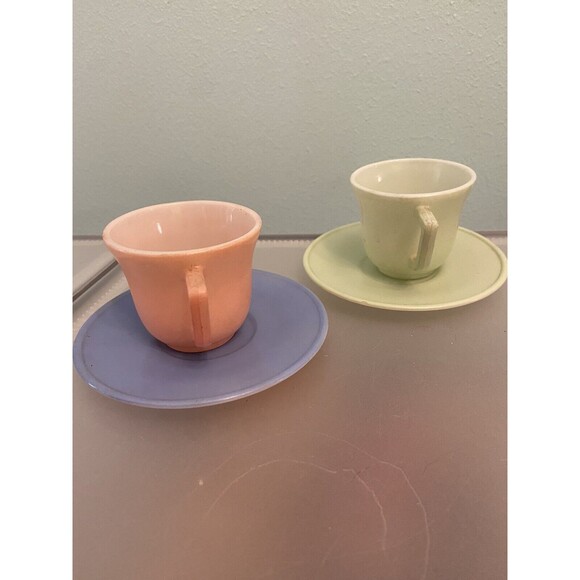 Childrens Hazel Atlas Moderntone 1950s Little Hostess 4 Pc Glass Tea Set - Picture 2 of 10